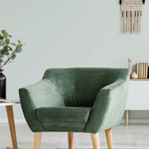 Salon avec fauteuil en velours vert, mis en valeur par notre gris clair ALUMINIUM - N°1979 Peintures 1825