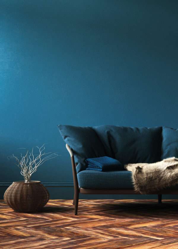 Salon chic avec canapé en tissu bleu CORSAIRE - N°2073 Peintures 1825